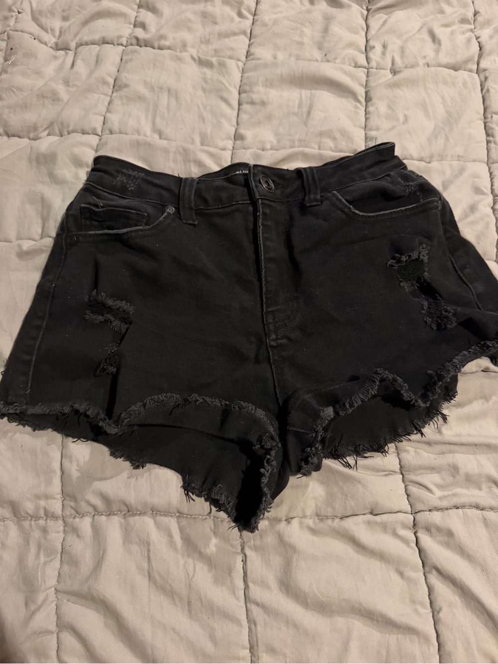 High-Rise Distressed Black Denim Cutoff Shorts